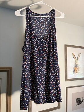 GAP Navy Floral Tank with Cream, Yellow, and Red Flowers